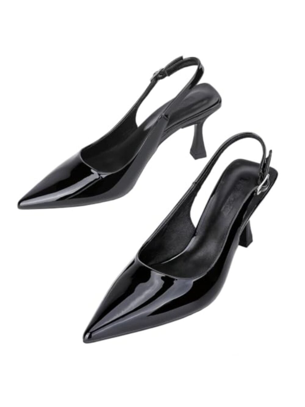 Women's Black Pointed Toe Kitten Heels Slingback Strap Dress Sandal